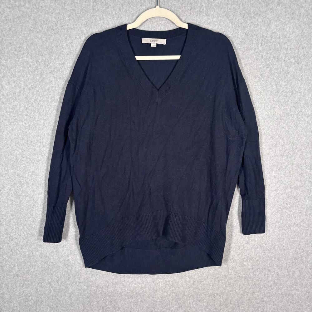 LOFT Sweater Small Navy Tunic Thin Oversized Slouchy Minimalist Quiet Luxury